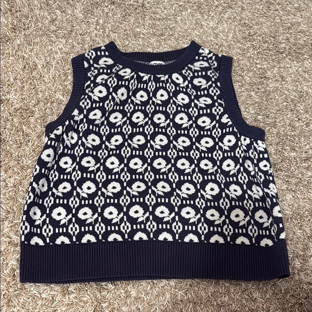 Navy and White Patterned Women's Sweater Vest